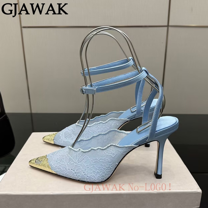 Mesh Strap Metal - أحذية نسائية بكعب عالٍ رفيع، بمقدمة