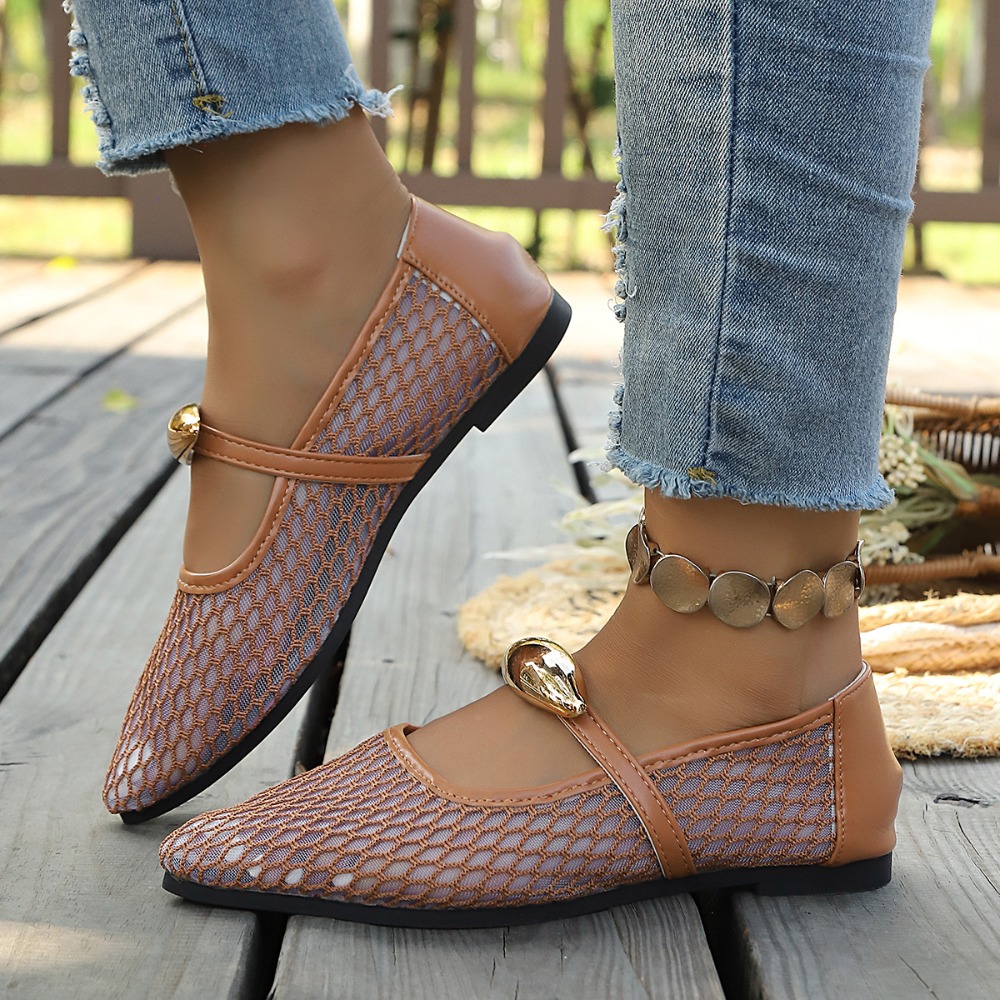 أحذية نسائية مسطحة من الشبك بت - مراجعة Mesh Strap Metal وسعره